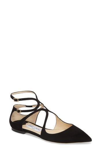 Women's Jimmy Choo Lancer Ankle Strap Flat Us / 34eu - Black