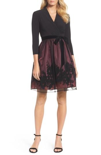Women's Chetta B Mixed Media Fit & Flare Dress - Burgundy