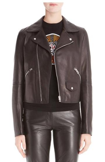 Women's Loewe Leather Moto Jacket -6 Us / 38 Fr - Black