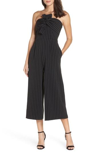 Women's Chelsea28 Pinstripe Tie Front Jumpsuit - Black