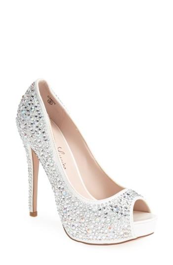 Women's Lauren Lorraine 'candy' Crystal Peep Toe Pump .5 M - White