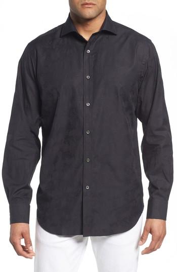 Men's Bugatchi Classic Fit Tonal Jacquard Sport Shirt - Black