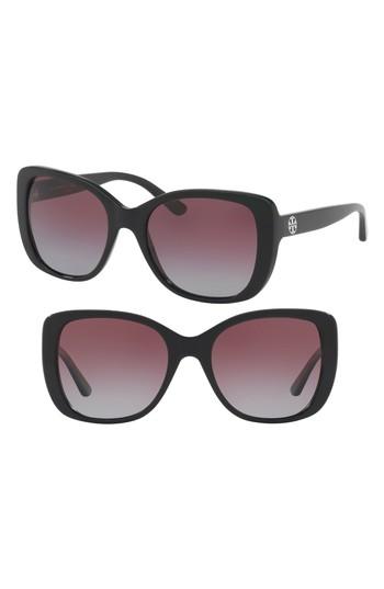 Women's Tory Burch 53mm Gradient Rectangle Sunglasses - Black Silver