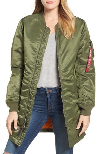 Women's Alpha Industries Water Resistant Long Ma-1 Jacket - Green