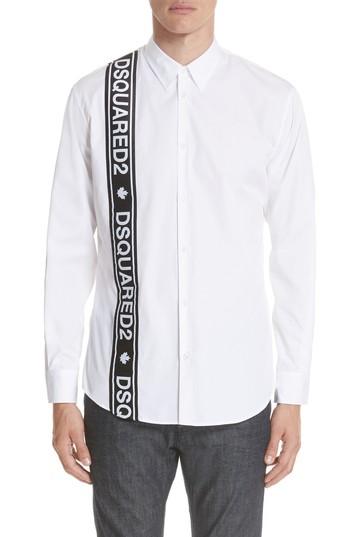Men's Dsquared2 Logo Trimmed Poplin Shirt Eu - White