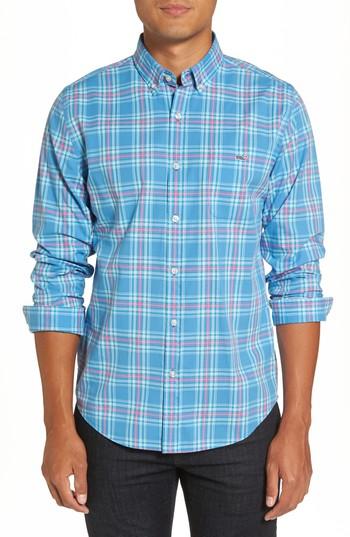 Men's Vineyard Vines Pelon Plaid Tucker Slim Fit Sport Shirt, Size - Blue