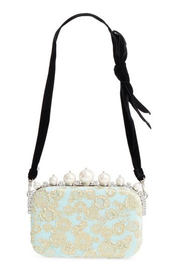 Miu Miu Imitation Pearl & Metallic Brocade Shoulder Bag - Blue/green