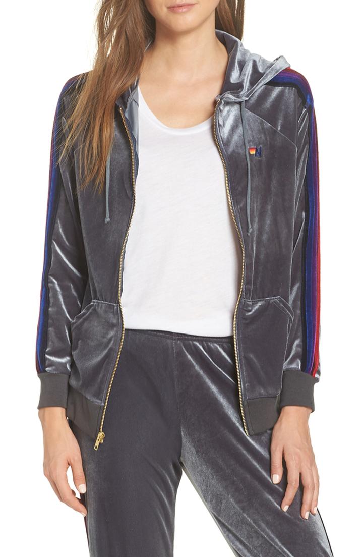 Women's Aviator Nation Classic Velvet Hoodie - Grey