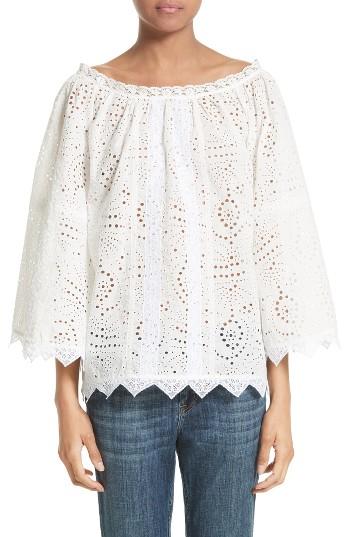 Women's Burberry Thistle Eyelet Lace Off The Shoulder Blouse - White