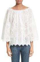 Women's Burberry Thistle Eyelet Lace Off The Shoulder Blouse - White