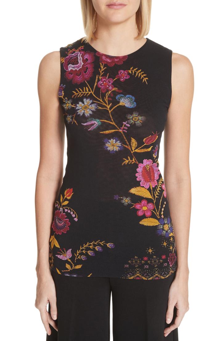 Women's Fuzzi Folk Floral Tulle Tank - Black