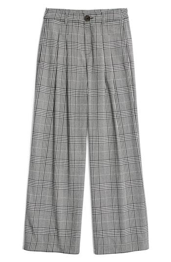 Women's Madewell Plaid Pleated Wide Leg Pants - Black