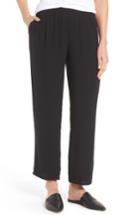 Women's Eileen Fisher Silk Georgette Crepe Straight Ankle Pants, Size - Black