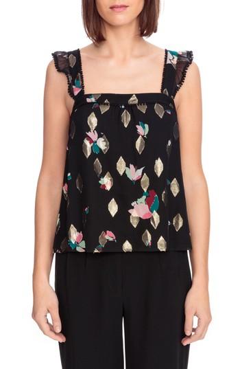 Women's Sezane Abby Metallic Silk Blouse Us / 34 Fr - Black