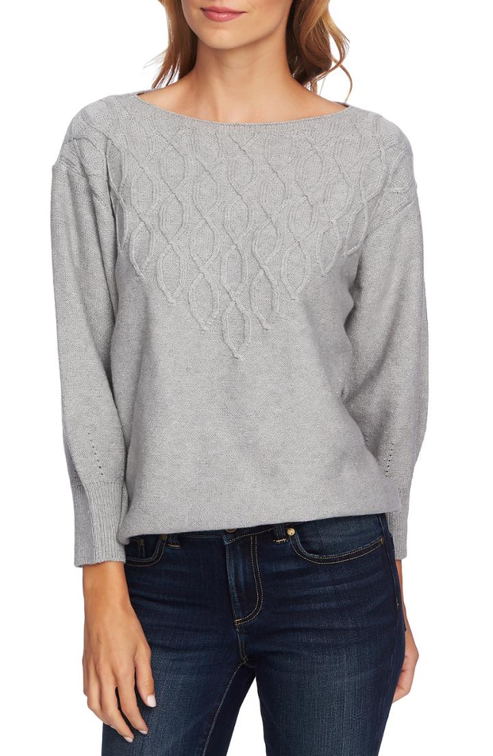 Women's Cece Stepped Cable Sweater, Size - Grey