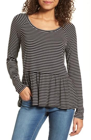 Women's Bp. Stripe Peplum Tee, Size - Black