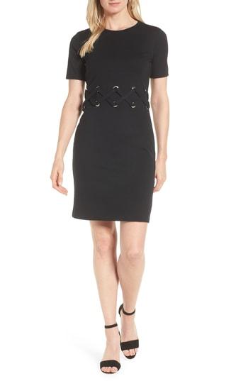 Women's Michael Michael Kors Lace-up Detail Ponte Shift Dress - Black