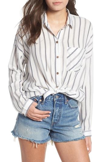 Women's Rvca Holt Stripe Tie Hem Top - White