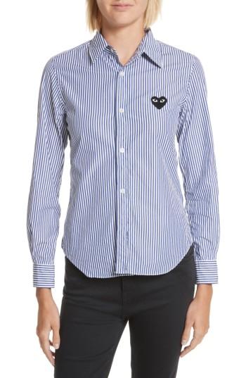 Women's Comme Des Garcons Play Heart Stripe Shirt - Blue