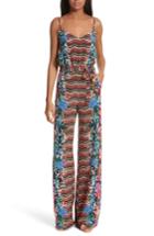 Women's Saloni Loretta Floral & Stripe Print Silk Jumpsuit - Blue