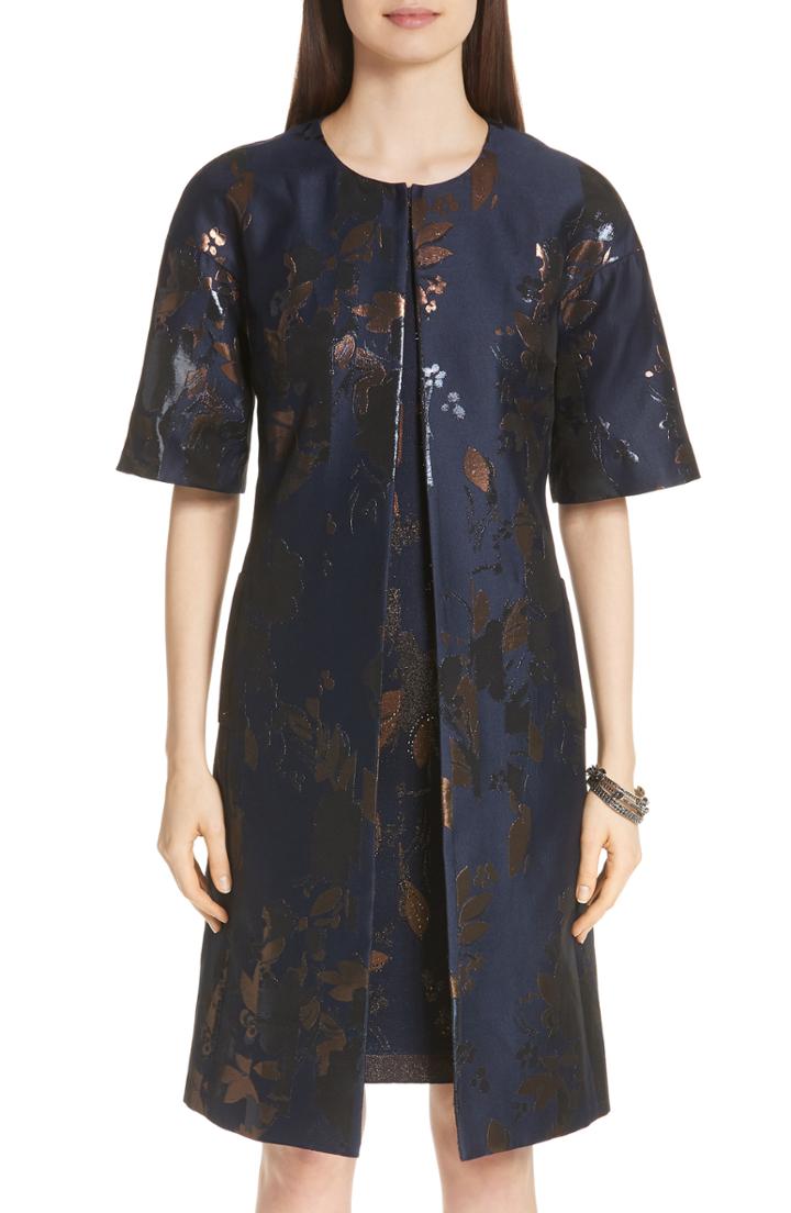 Women's St. John Collection Broken Flower Motif Metallic Jacquard Topper