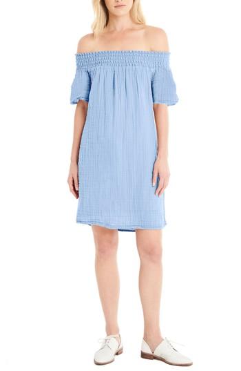 Women's Michael Stars Smocked Cotton Off The Shoulder Dress - Blue