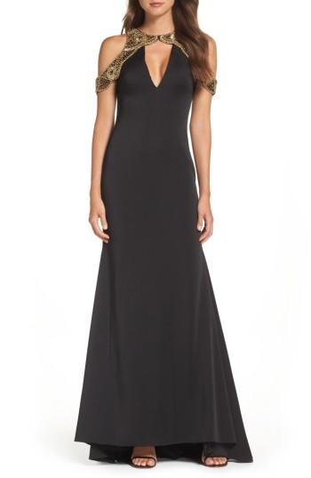 Women's Ieena For Mac Duggal Embellished Cold Shoulder Gown