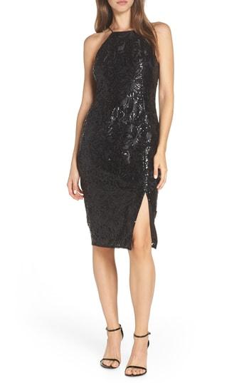 Women's Adrianna Papell Halter Neck Sequin Cocktail Dress - Black