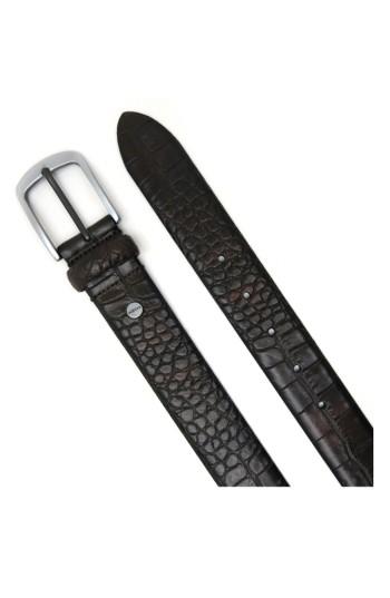 Men's Boconi Croc Embossed Leather Belt - Espresso