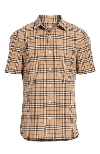 Men's Burberry Alexander Check Sport Shirt, Size - Beige