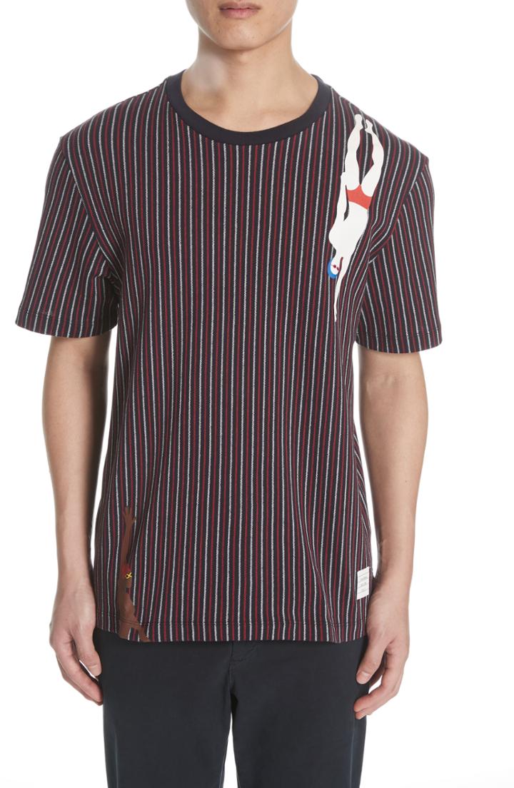 Men's Thom Browne Pinstripe Diver T-shirt - White
