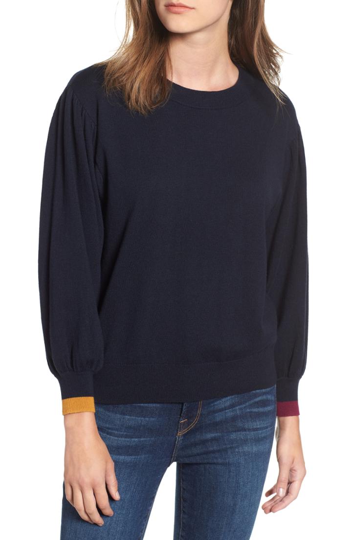 Women's Hinge Contrast Cuff Sweater - Blue