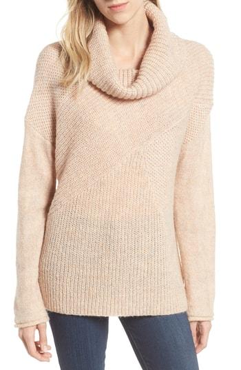 Women's Caslon Mix Stitch Funnel Neck Wool Blend Sweater - Brown