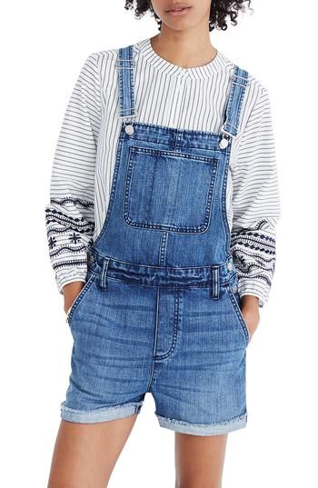 Women's Madewell Adirondack Short Overalls, Size - Blue