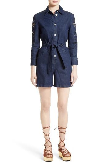 Women's See By Chloe Embroidered Denim Romper Us / 34 Fr - Blue