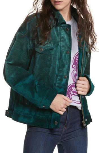 Women's Free People Velvet Trucker Jacket /small - Blue/green