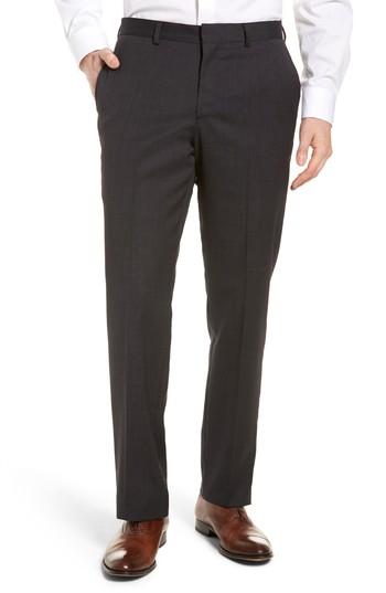 Men's Nordstrom Men's Shop Flat Front Stretch Wool Pants - Grey