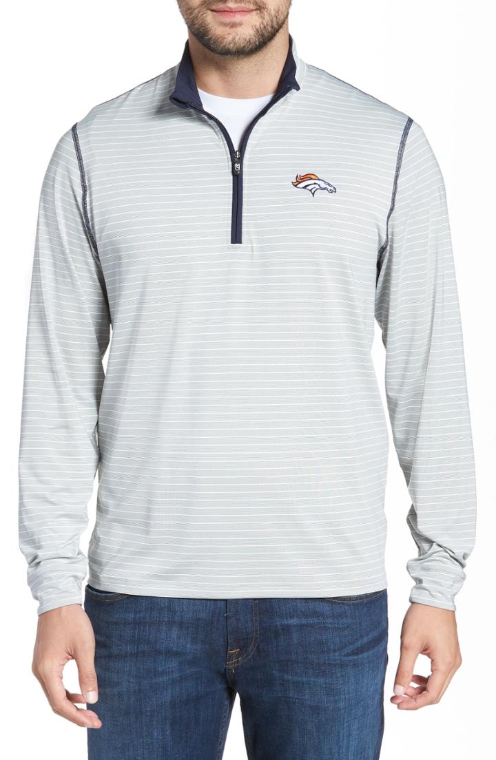 Men's Cutter & Buck Meridian - Denver Broncos Regular Fit Half Zip Pullover, Size - Blue