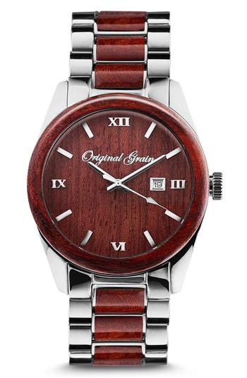 Men's Original Grain Rosewood Chrome Classic Bracelet Watch, 43mm
