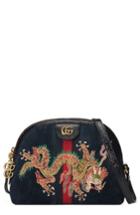 Gucci Small Linea Dragon Embroidered Shoulder Bag - Blue