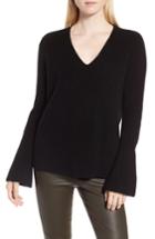Women's Nordstrom Signature Rib Knit Cashmere Bell Sleeve Sweater - Black