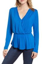 Women's Bobeau Long Sleeve Faux Wrap Knit Top - Blue