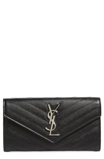 Women's Saint Laurent M Atelasse Leather Envelope Wallet - Black