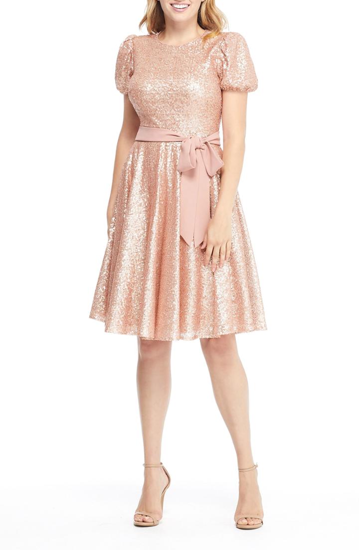 Women's Gal Meets Glam Collection Beatrix Sequin Crush Fit & Flare Dress - Pink