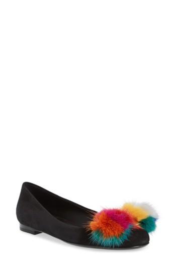 Women's Salvatore Ferragamo Varina Genuine Mink Fur Flat B - Black