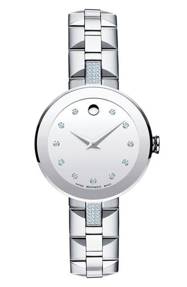 Women's Movado 'sapphire' Diamond Mirror Dial Bracelet Watch, 28mm