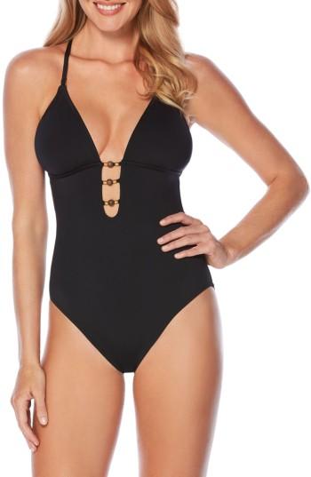 Women's Laundry By Shelli Segal Plunge One-piece Swimsuit - Black