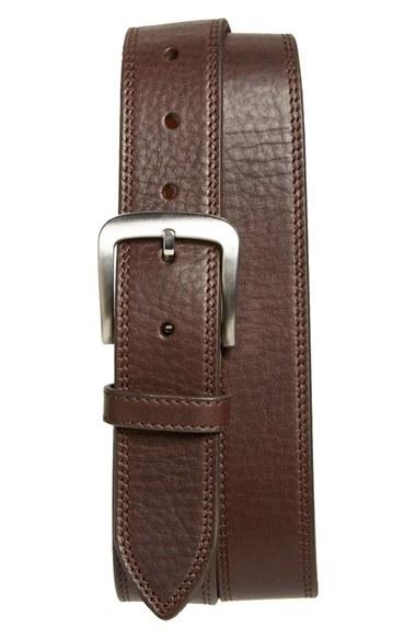 Men's Shinola Double Stitch Leather Belt - Deep Brown