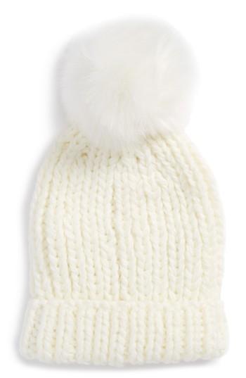 Women's Free People Happy Trails Faux Fur Pom Beanie - Ivory