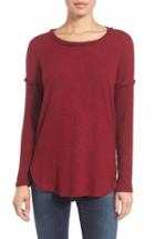 Women's Bobeau Rib Long Sleeve Fuzzy Top - Red